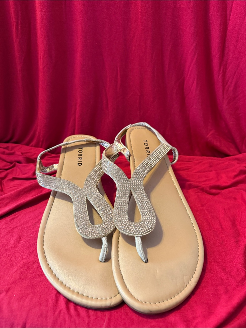 torrid Silver Metallic Rhinestone T-Strap Sandals